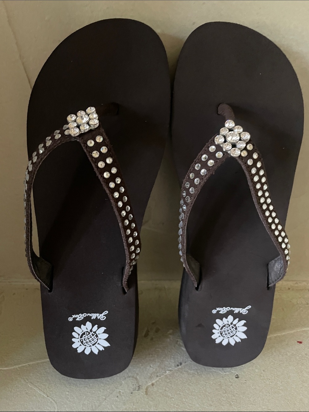 Yellow Box Black Jeweled Flip Flop Sandals
